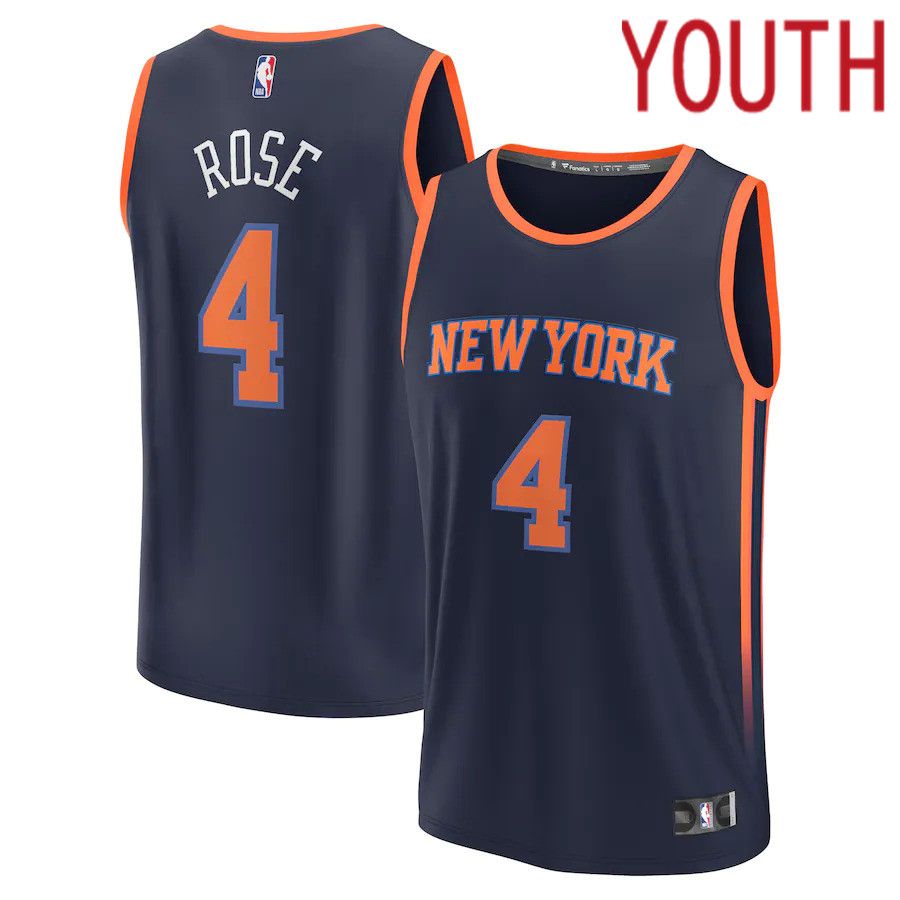 Youth New York Knicks 4 Derrick Rose Fanatics Branded Navy Statement Edition 2022-23 Fast Break Player NBA Jersey